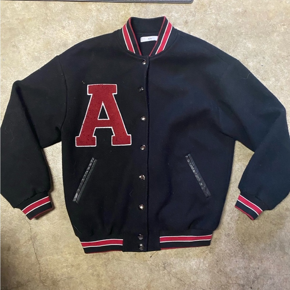 Adika Black Varsity Jacket with Red Lettering
